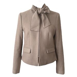 BANANA REPUBLIC Italian Wool Zip Jacket Bow‎ Neck Taupe Blazer Size 2